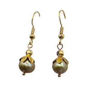 Pierced Earrings Baroque Dyed Pearl Soft Green Beads Artisan Handcrafted SKU2791